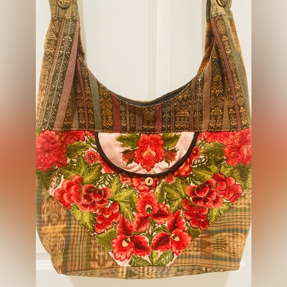 5 for $10: HANDMADE Floral Embroidered Shoulder Bag approx 12” x 14” - Picture 2 of 8